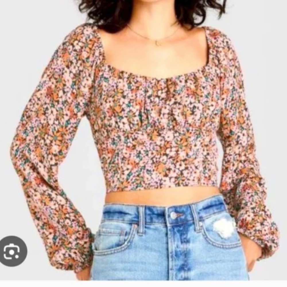 Wild Fable floral brown tones Crop Top Blouse NWT